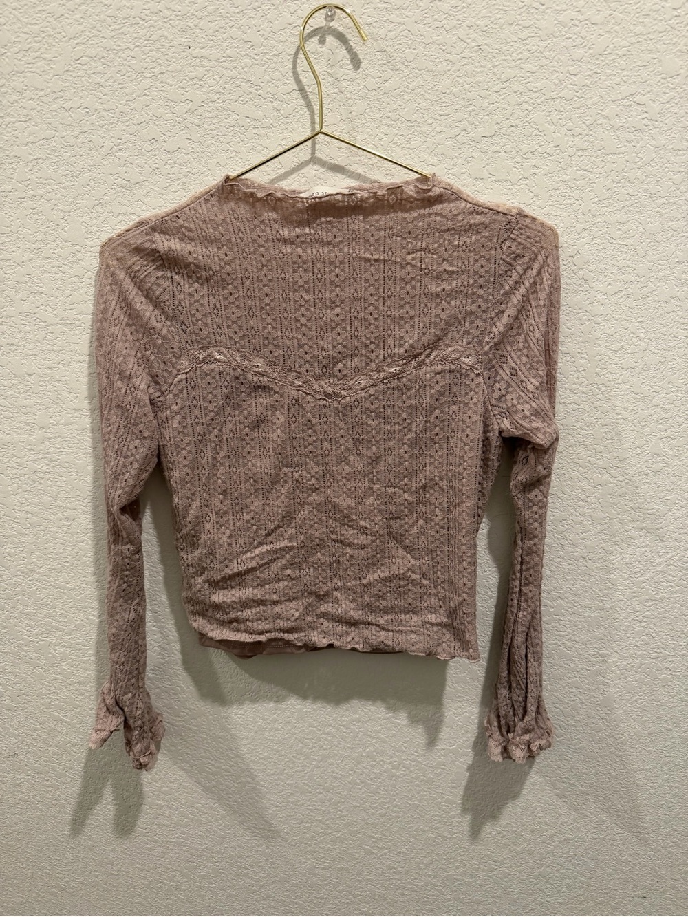 Altar’d State Jenn Sweatheart Lace long sleeve lettuce trim top pointelle